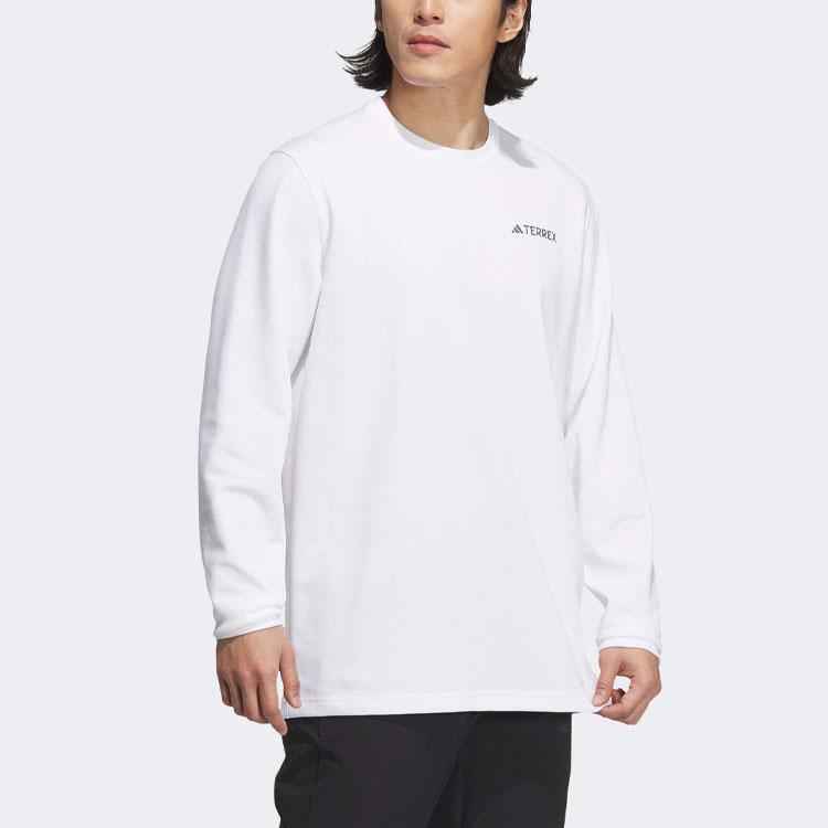 Adidas Letter Logo Print Round Neck Long Sleeve T-Shirt Men Tops White IT8845