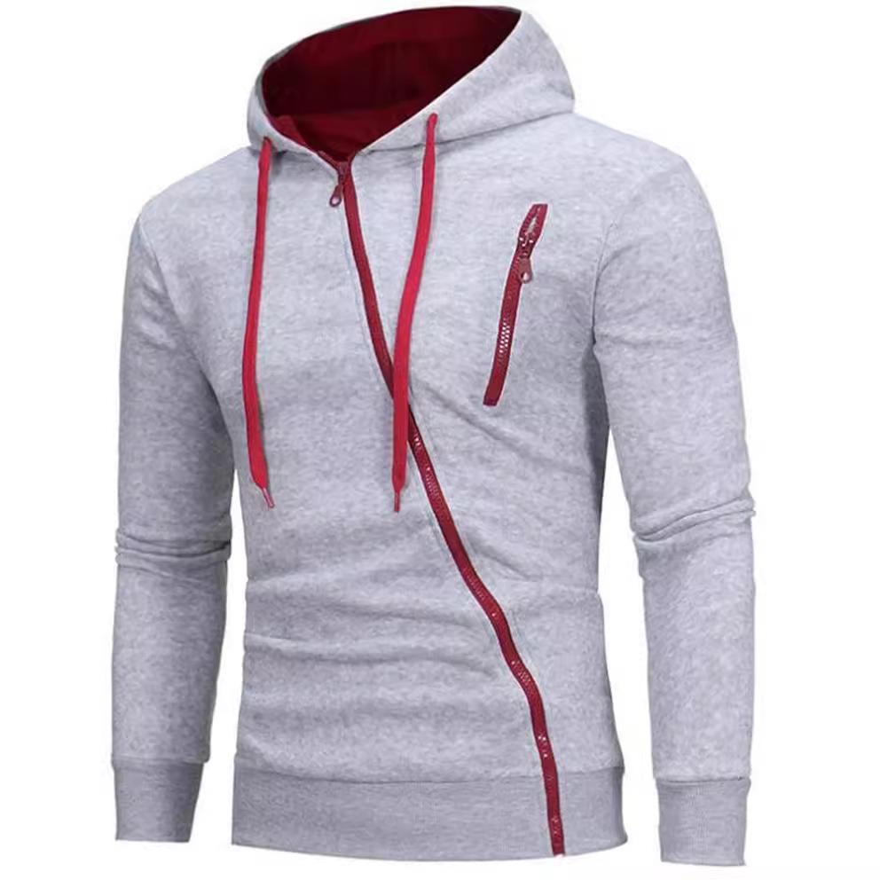 New Style Asymmetrical Zipper Slim-Fit Hooded Men's Sweatshirt Jacket W01
