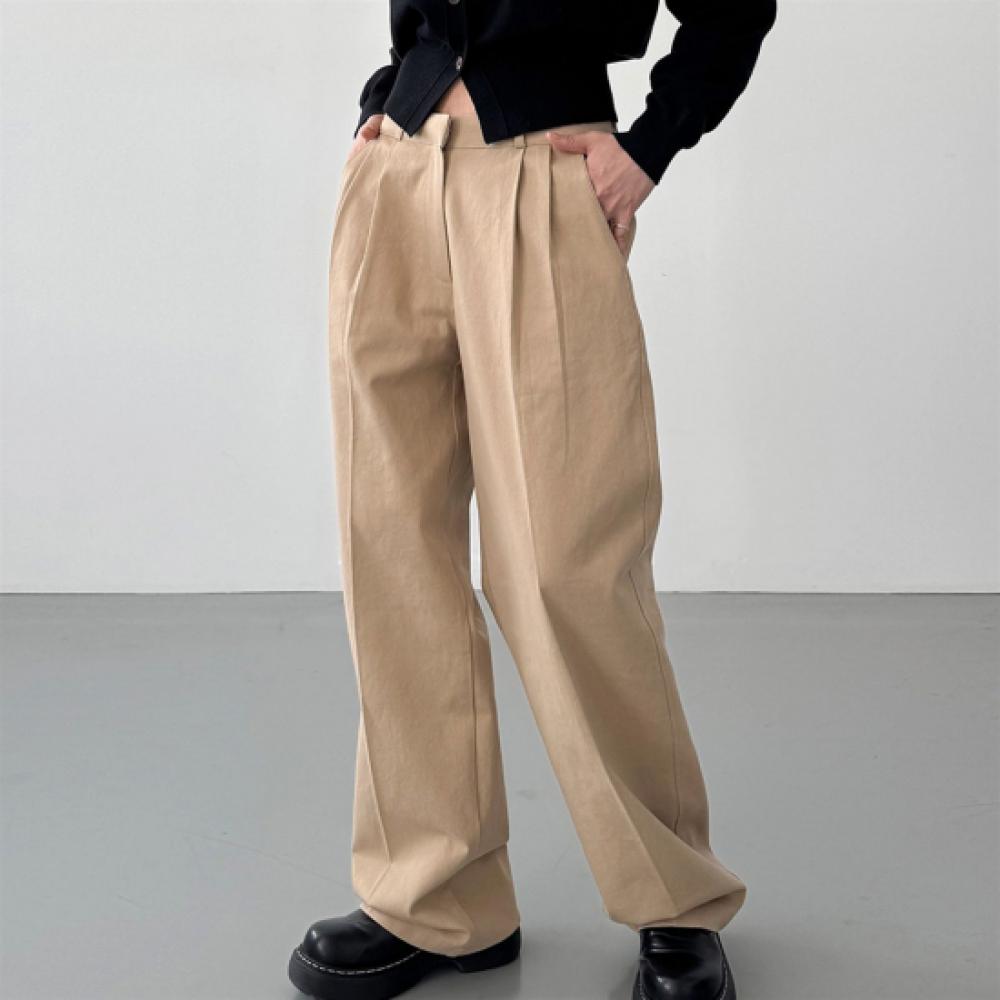New Arrivals Open Run Women Low Rise Maxi Wide Fit Cotton Pleated Pants