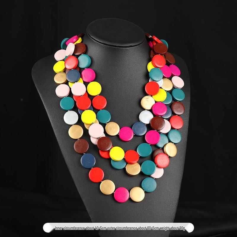 Handmade Bohemian Wooden Bead Necklace for Music Festivals and Vintage Style