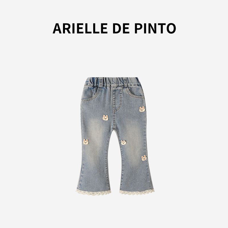 French Arielle De Pinto Girls  Lace Bunny Jeans Summer Stylish Fashion Pants for Girls Blue 140