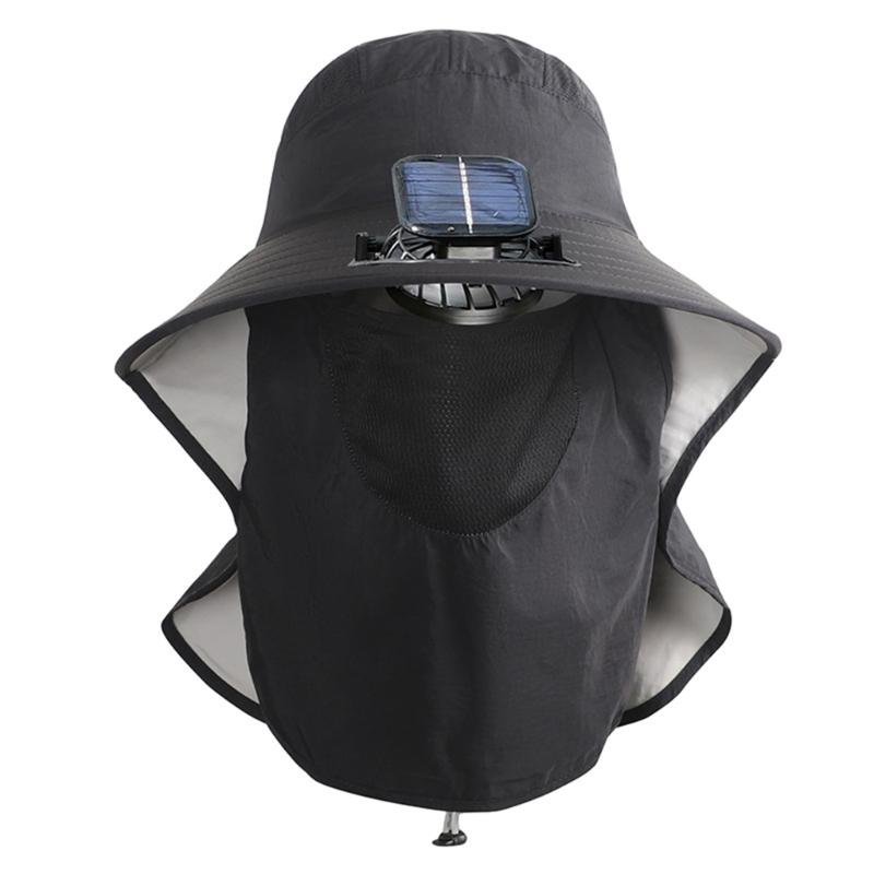 Solar Power Fisherman Hat With 3 Speed Fan Rechargeable Battery Face Neck Cover Sunproof Hat For Hiking Fishing