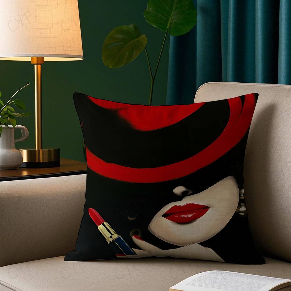 Vantage Anime Elegant Lady Pattern Pillow Case Anti-Dustmite Pillowcase Invisible Zipper Silky Short Plush Sofa Cushion Cover