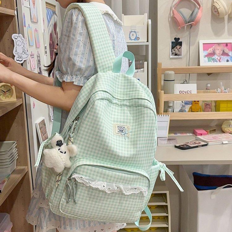 Schoolbag Korean Plaid Backpack Student Lace 1011 New Lightweight High-value Schoolbag Daily Backpack