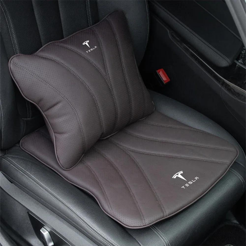 Car Sticker 2025 Hot Car Seat Pillows Lumbar Backrest Cushion Leather Seat Pads for Tesla Model 3 Y S X Roadster Juguete SpaceX