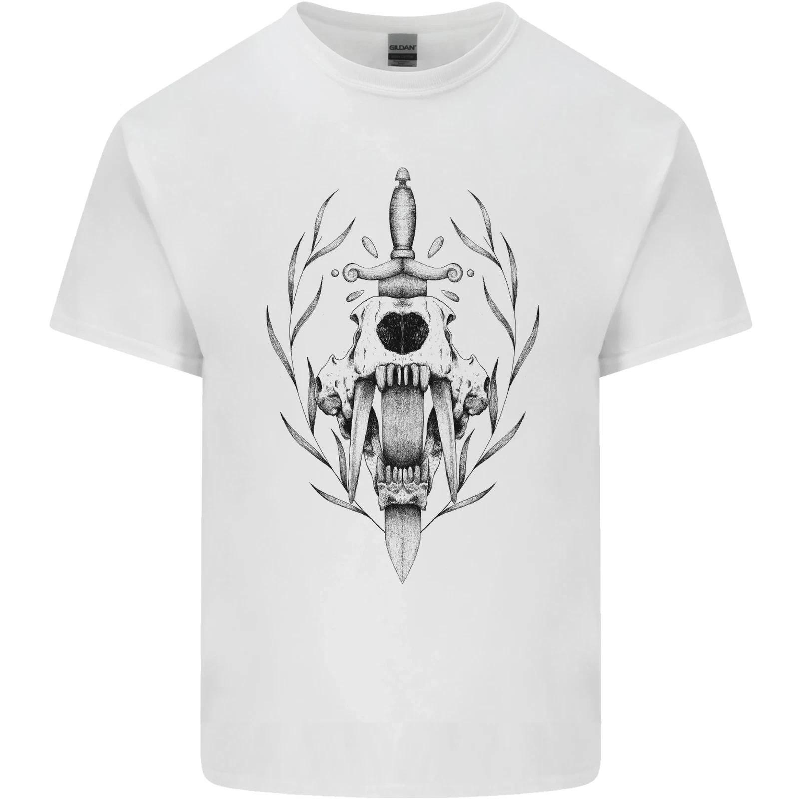 Sabre Tooth Tiger Skull Sword Kids T-Shirt Childrens 2XL