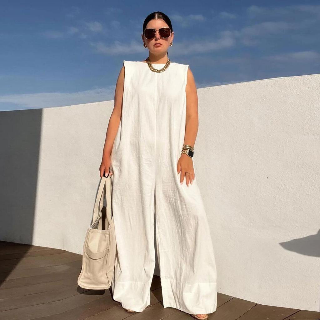 2025 Women's Spring/Summer Casual Solid Color Wide-Leg Jumpsuit
