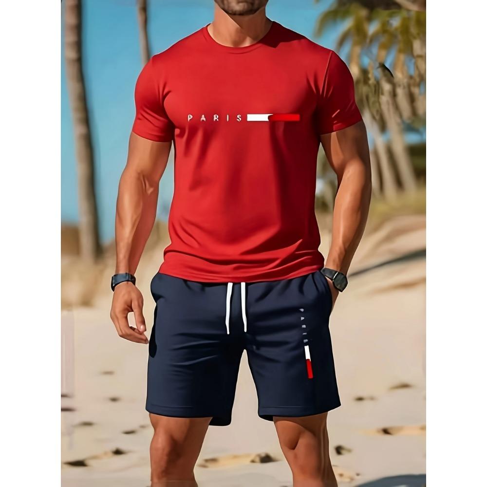 2026 Fashion Simple Solid Color Printed Set Summer Mens Street Harajuku Style Sports Gym Short Sleeve and Short Man 2 Piece Set