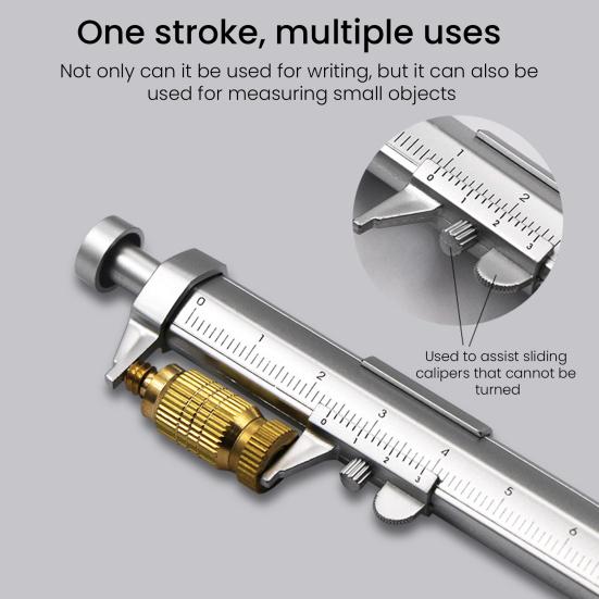 2 Pcs Gel Pens with Vernier Caliper Retractable Ballpoint Pen with 10cm Metric Caliper Ruler Multifunctional Shock-proof Measuring Tool