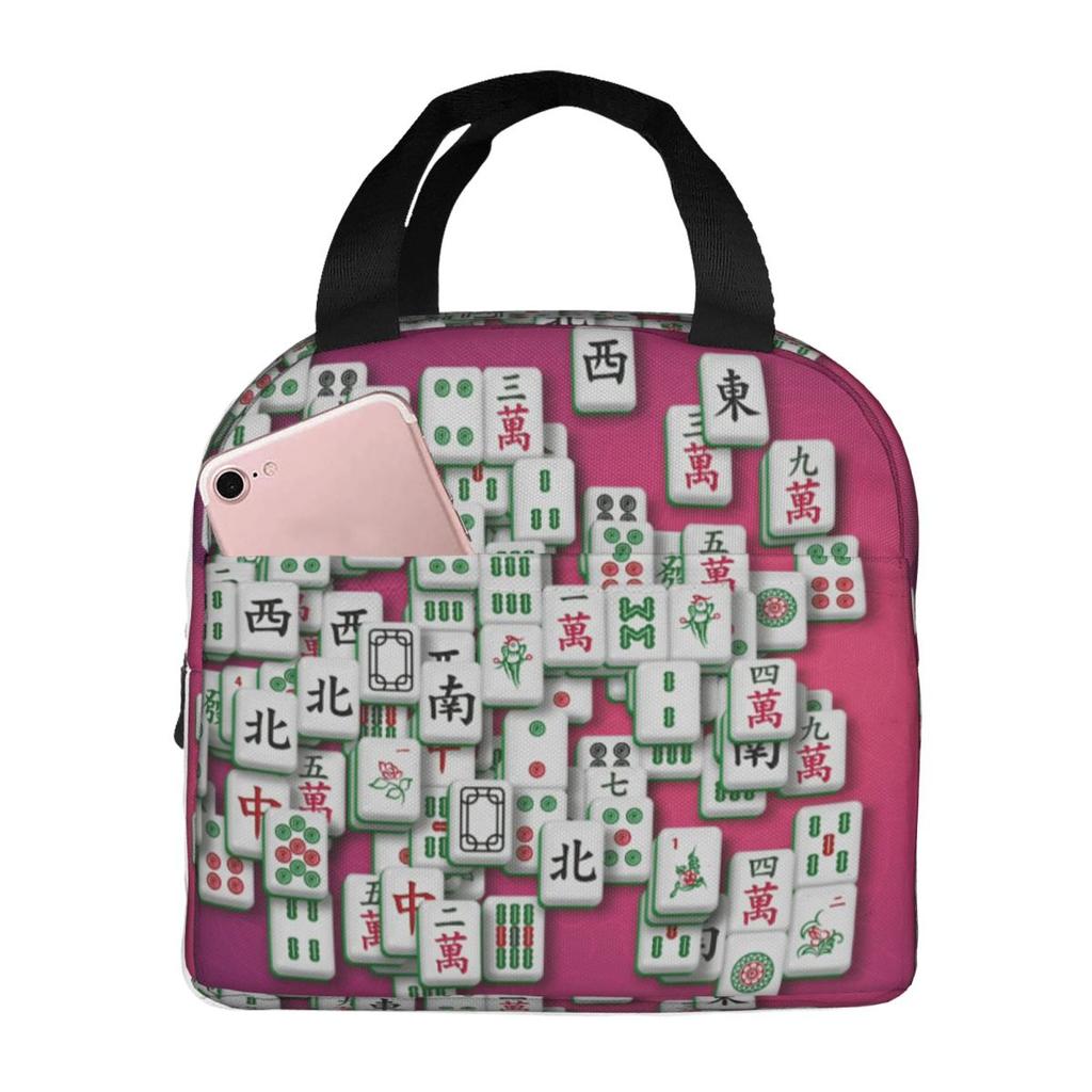 Mahjong Tile Pattern Insulated Lunch Bag for Women Office Cooler Thermal Food Box Tote Portable Lunch Boxes Container