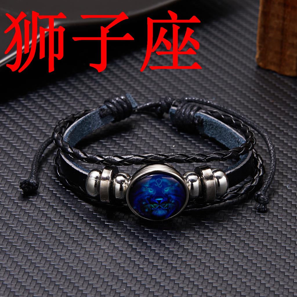 Bracciale Luminoso 12 Costellazioni per Uomo Multistrato Intreccio in Pelle Segni Zodiacali Braccialetti Toro Cancro Scorpione Gioielli Regalo