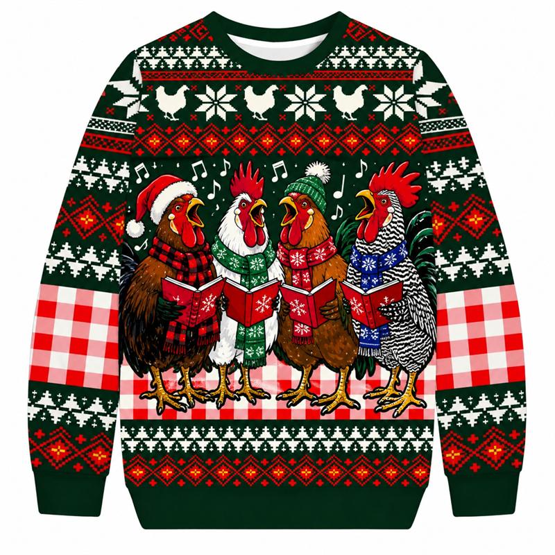 Funny Rooster Ugly Christmas Sweatshirt Men Women 3D Print Ugly Sweater Holiday Party Pullover Xmas Gift For Men Women Top New