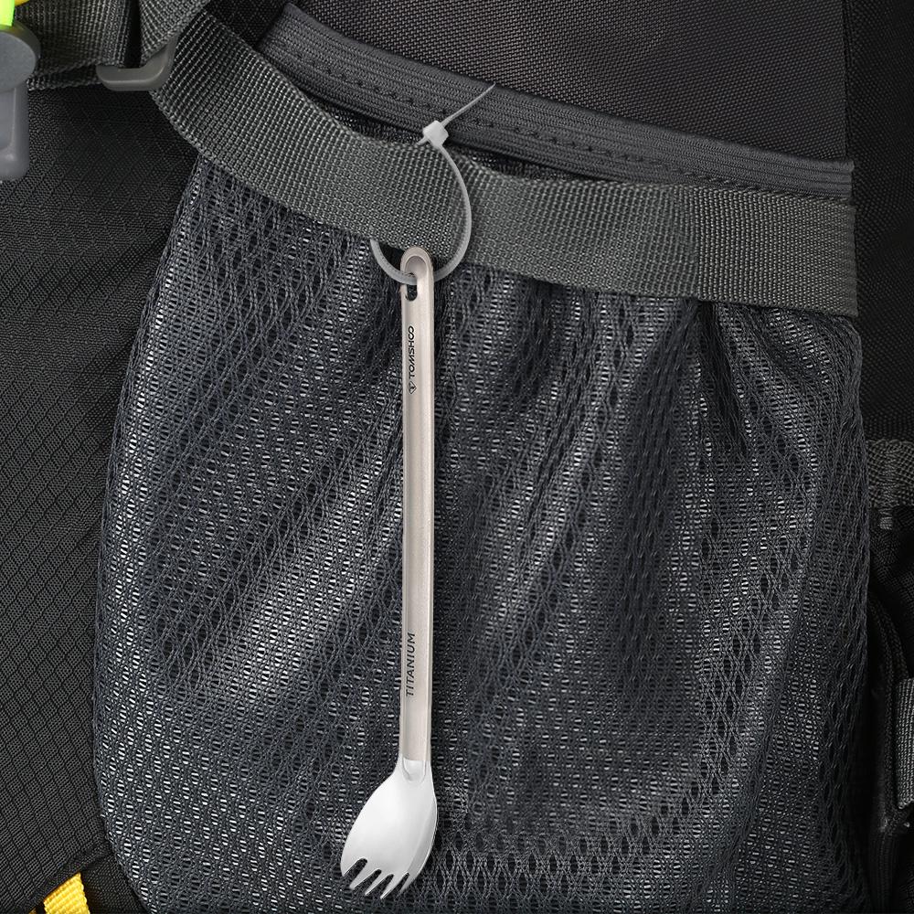 TOMSHOO Cuillère-fourchette en titane à long manche avec bol poli Portable pour l'extérieur Couverts de pique-nique Camping Randonnée cuillère de camping