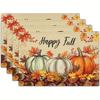 4pc S Thanksgiving Harvest Day Print Placemat Pumpkin Maple Leaf Vinyl Tableware Kitchen TableMat Coffe Cup Pad Non-slip Decorat