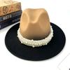 Women's New Fashion Pearl Accessories Woolen Top Hat Color Matching Jazz Hat European and American Style Men's Outdoor Sun Hat