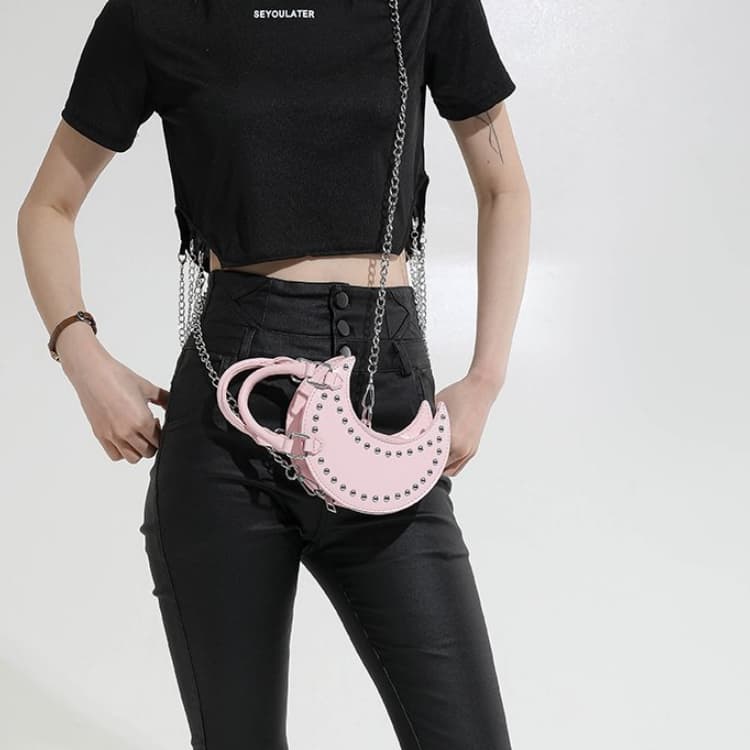 Moon Shape Rivet Chain Bag Women's Handbag