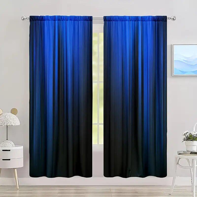 

2 pieces - blue and black gradient striped pattern printed curtains window decoration home decoration room decoration 100*130 Rod Pocket 1pcs