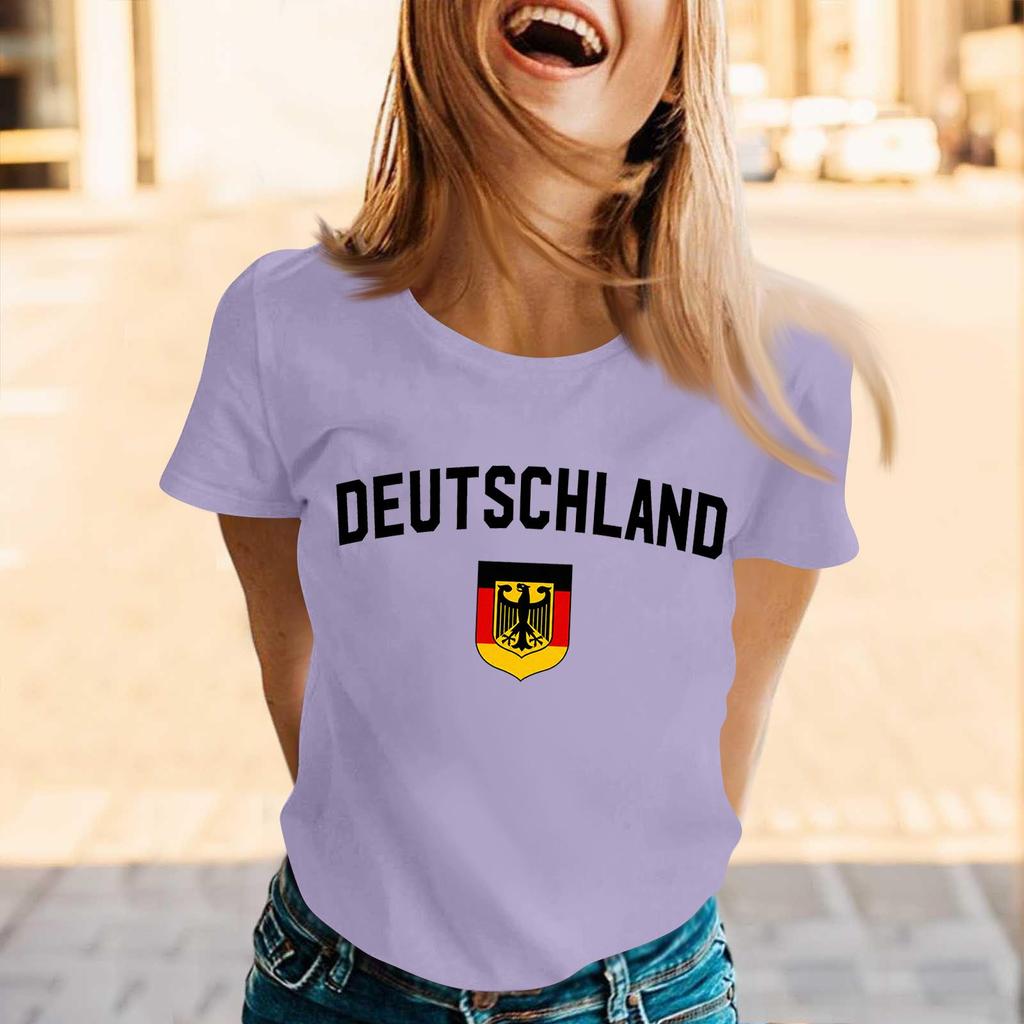 Women's Casual Pullover Short Sleeve T Shirt Crew Neck Letter Print Top Lightweight Comfortable Fit