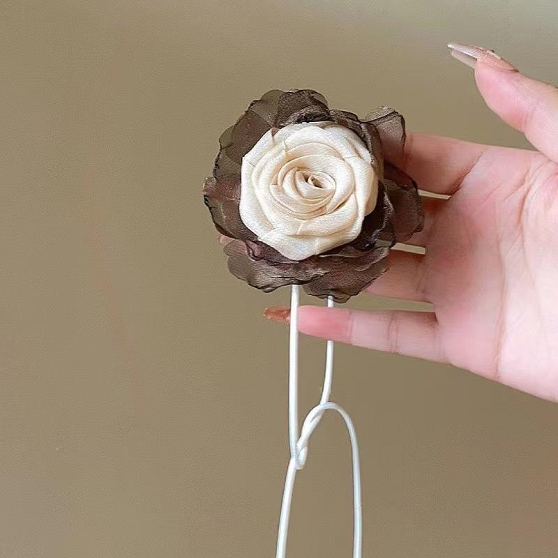 Black and white flower necklace rose choker neck flower neckband necklace female neck collar camellia clavicle chain