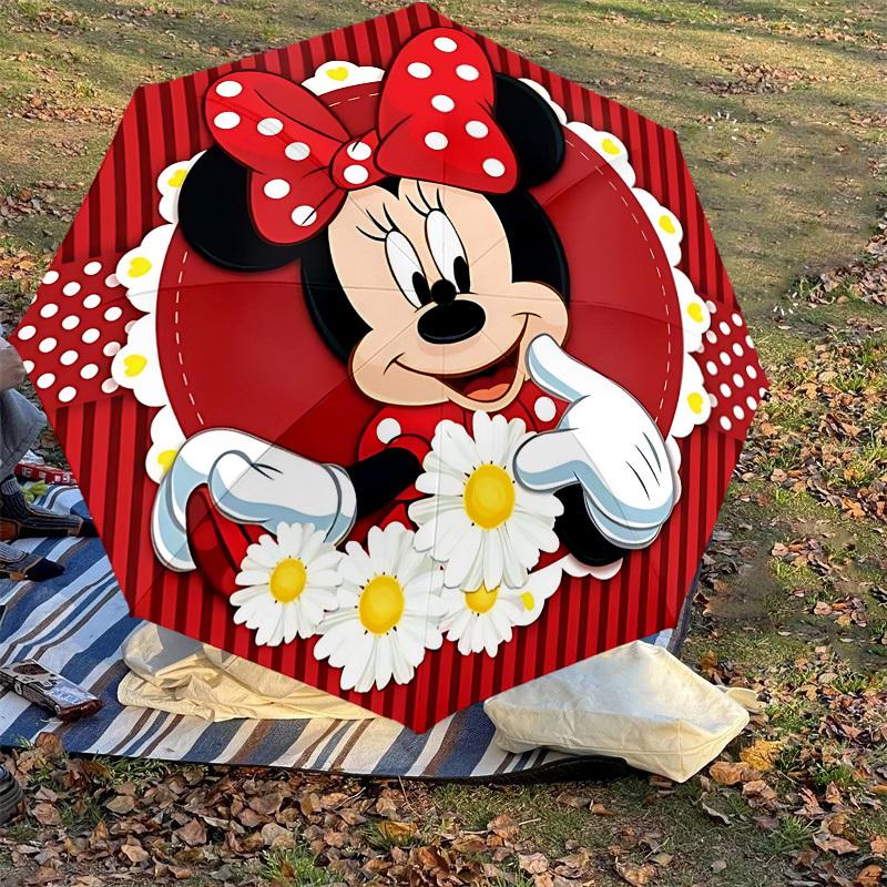 1PC Minnie Mouse Flowers Umbrella-8-Rib Reinforced, Automatic Open, Lightweight & Durable, Cute Fashion Accessory for Outdoor-W189