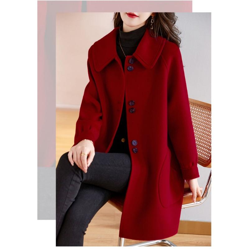 Women Red Wool Coat Winter Fashion Slim Single Breasted High Quality Trench Outerwear