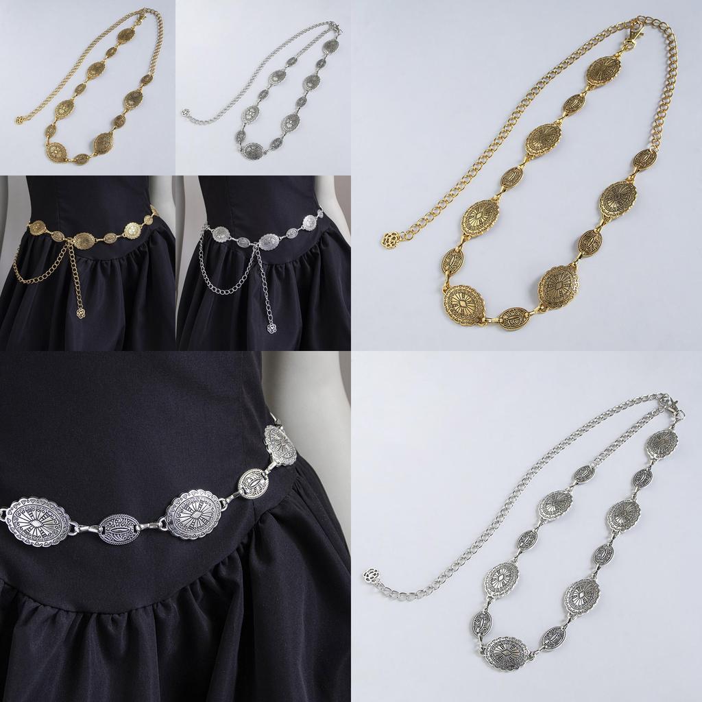Bohemian Waist Chain Vintage Embossed Metal Pendant For Women Summer Fashion Accessory