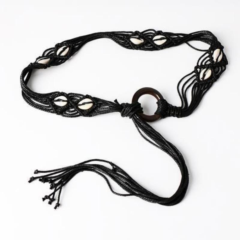Retro runder Schnallen gewebter breiter Gürtel, Damenrock schlicht und vielseitig dekoratives Kleid Fransen Seil Taillenkette, Accessoires