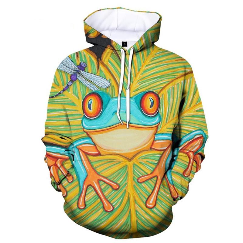 3D Printed Colorful Frogs Hoodie For Men Funny Animal Pattern Sweatshirt Outdoor Sports Tops Pullovers Street Autumn Long Sleeve