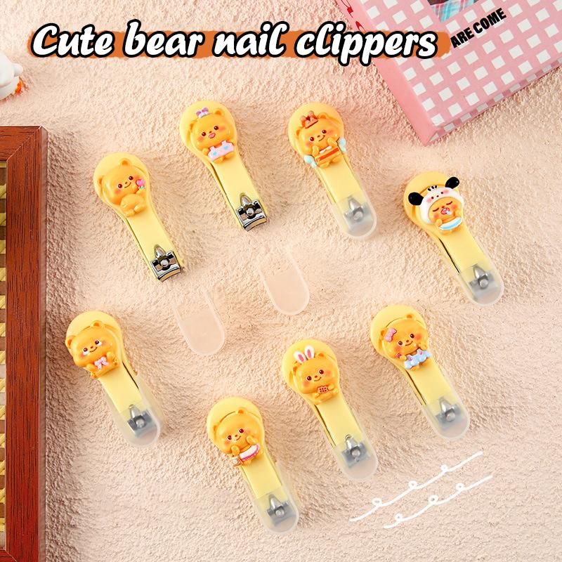 Roztomilé kreslené kleštičky na nehty s máslem Bear s krytem Přenosné kleštičky na nehty Nůž kleštičky na nehty pro dospělé a děti