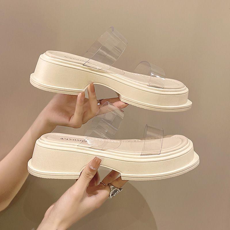 thick-soled French half-drag small cool slippers fairy shoes summer wear 2025 new wedge heel transparent belt sandals