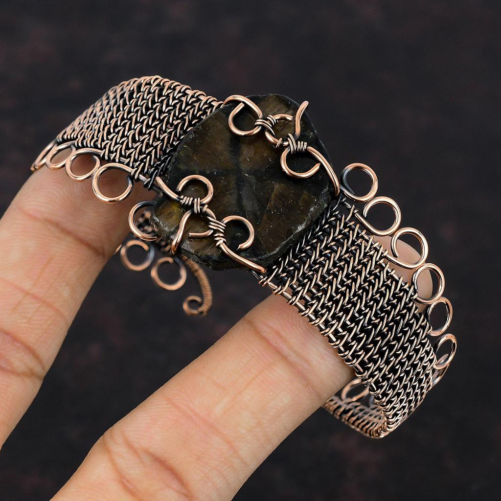 Chiastolith Edelstein Armreif Kupferdraht gewickelt Armreif handgemachtes Armreif verstellbares Armreif Geschenk für Sie Kupferdraht Wickelschmuck