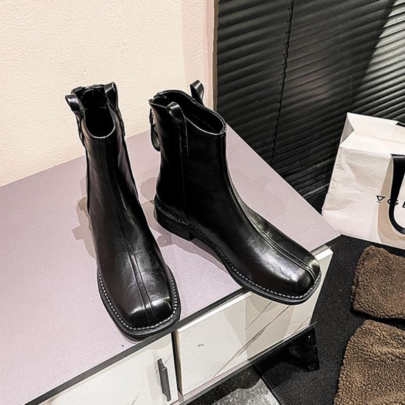 British Leather Platform Motorcycle Boots for Women Autumn Winter Soft-soled Women's Designer Shoes Fashion Ankle Boots Female