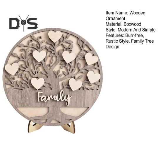 Trä Släktträd Rustik Familjekärlek Bordskylt Lager-på-lager Hjärta Träd Ornament med Ställ för Morsdagspresent Mantelhylla Dekoration