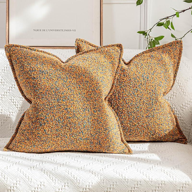 Decorative Throw Pillow Covers 18x18 Inch for Couch Living Room Bed Sofa Farmhouse Boho Home Decor Set of 2 Soft Textured Boucle Accent Luxury