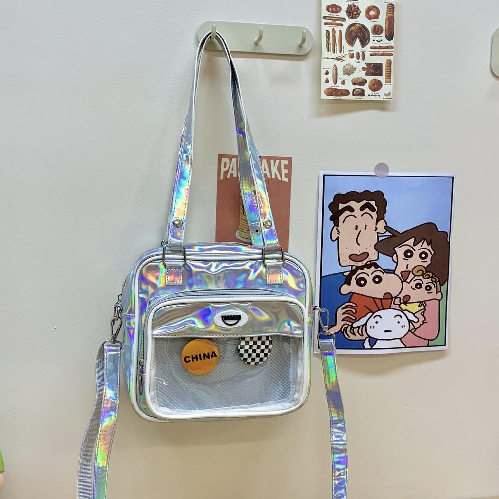 Adorable Japanese Anime Inspired Transparent Shoulder Bag For Kids In Fun Colors серебряный