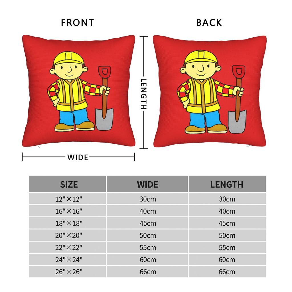 Bob the Builder Trending Square Pillow Cases Cushion Cover Novelty Polyester Decorative Pillowcover for Home 18x18