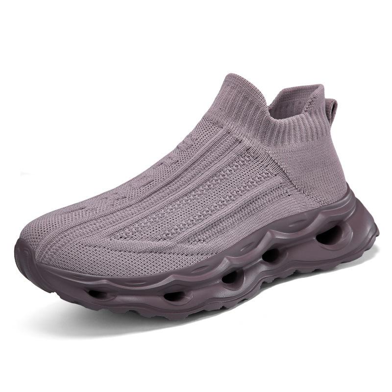 Fashion Four Seasons New Lazy Straight Casual Men's and Women's Shoes Knitted Mesh Breathable Thick Bottom Cushioned Running Shoes