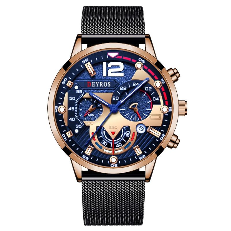 DEYROS Trend Personality Men's Calendar Watch Fashion Business Mesh Belt Luminous Quartz Watch Men's Watch