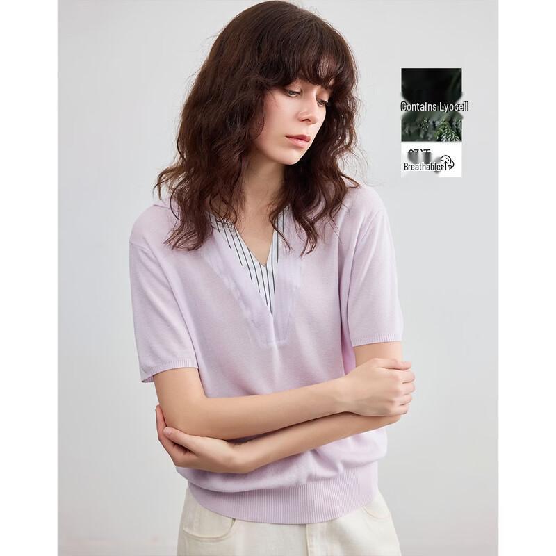 Demana Light Oxygen Lyocell Striped V-Neck Knit Top S