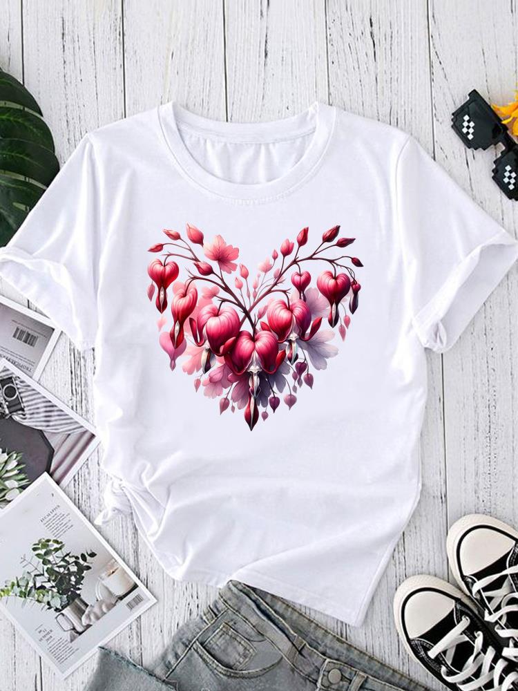 

(Asian Size) sweet flower trend Women s Clothing T Graphic Female Top O-neck Tee Fashion Print Casual Short Sleeve T-shirts S