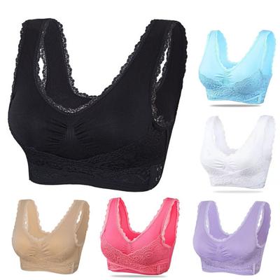 Women Cross Front Side Buckle Push Up Lace Wireless Brassiere Bra Underwear for Yoga