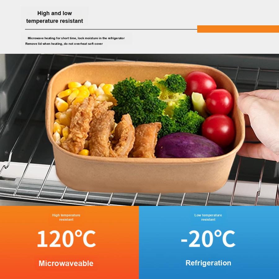 Disposable Paper Food Container for Camping Picnic, Square Takeout Bento Box with Microwave Safe Leak-Proof Bowl