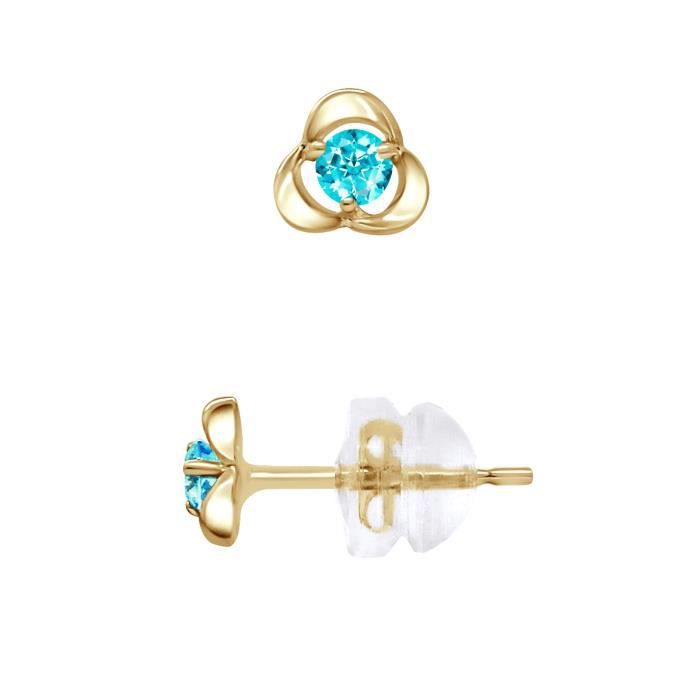 LEA &; ARTHUR - Orecchini per bambini TOPAZIO AZZURRO in oro giallo 375 millesimi e; PIETRA SEMI PREZIOSA “TOPAZIO BLU” – Gioielli per bambini