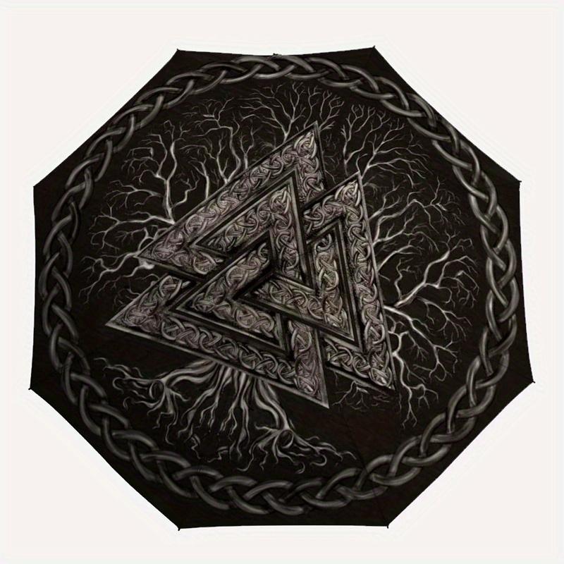 Valknut Tree of Life Norse Symbol Umbrella, Portable 3-Fold Umbrella for Men & Women,Christmas Gift ES311