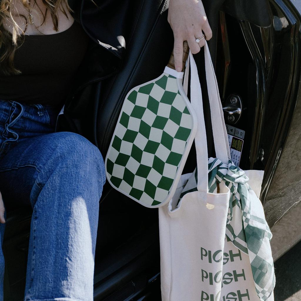 Picklish Pickleball Checks Paddle  Luxury Stylish Fiberglass Surface with High Grit and Spin Extended Handle 11mm