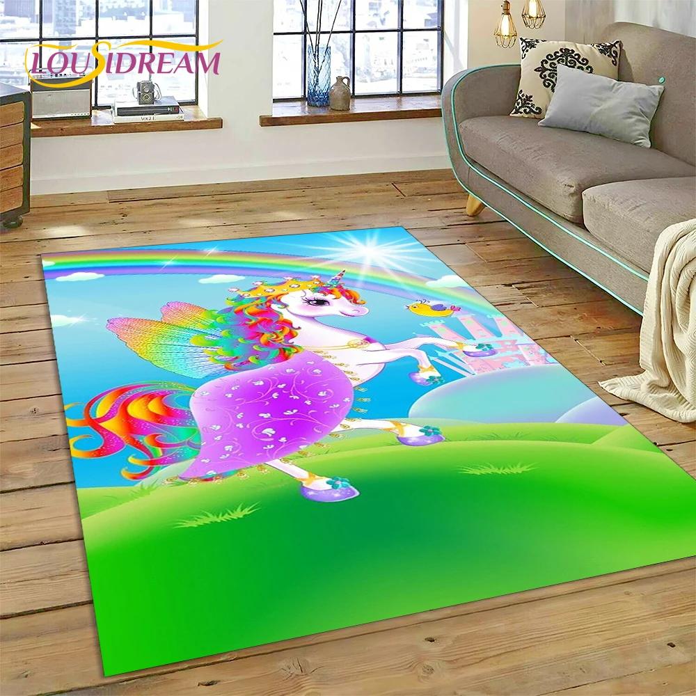 3D Cartoon Cute Unicorn Animal Carpet Rug for Home Living Room Bedroom Sofa Doormat Decor,Child Play Area Rug Non-slip Floor Mat
