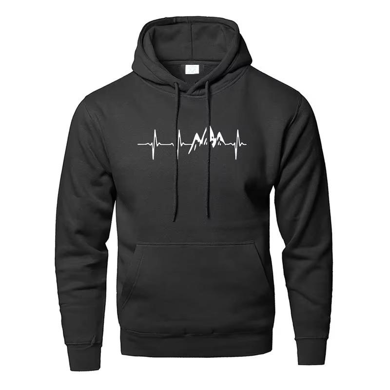 Mountain Heartbeat Hoodies Teens Sweatshirt Autumn Long Sleeve Hooded Sweatshirt Hoodie Black Gray Sportswear