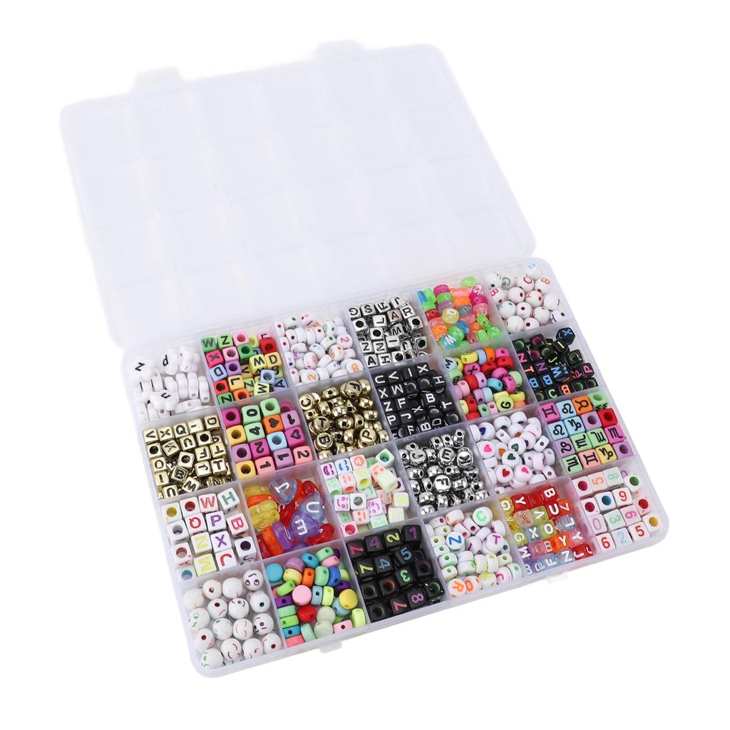 24 Types Letter Beads Set Bracelet Making Colorful Alphabet Letter Beads with Elastic Cord for Jewer