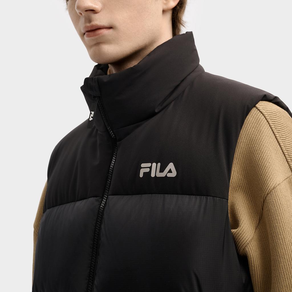 FILA Original RGB Multicolor Fashion Simple Classic Versatile Comfortable Casual Warm Zipper Stand Collar Logo Solid Color Down Vest F11M549906F-BK