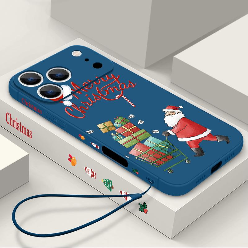 Cute Santa Claus Pattern TPU Soft Silicone Case For iPhone 17 Pro Max 16E 16 15 14 13 Pro Max 12 Pro 11 Shockproof With Lanyard Phone Cover Fundas